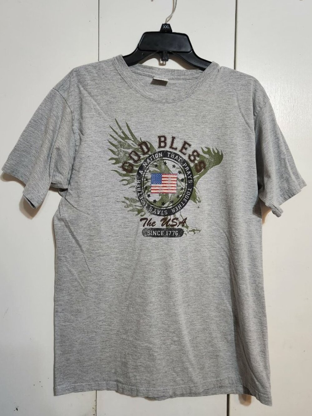 Mardel God Bless The USA T-Shirt Men's Large Gray Christian Patriotic Eagle L